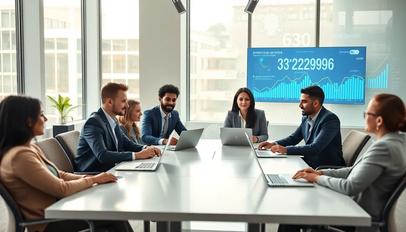 professionals collaborating in a modern office about numerical data significance.