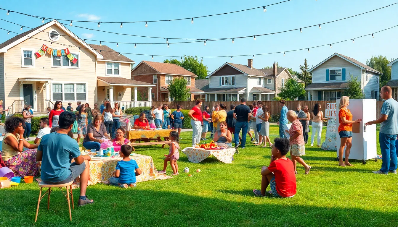a community block party enjoying budget-friendly festivities.