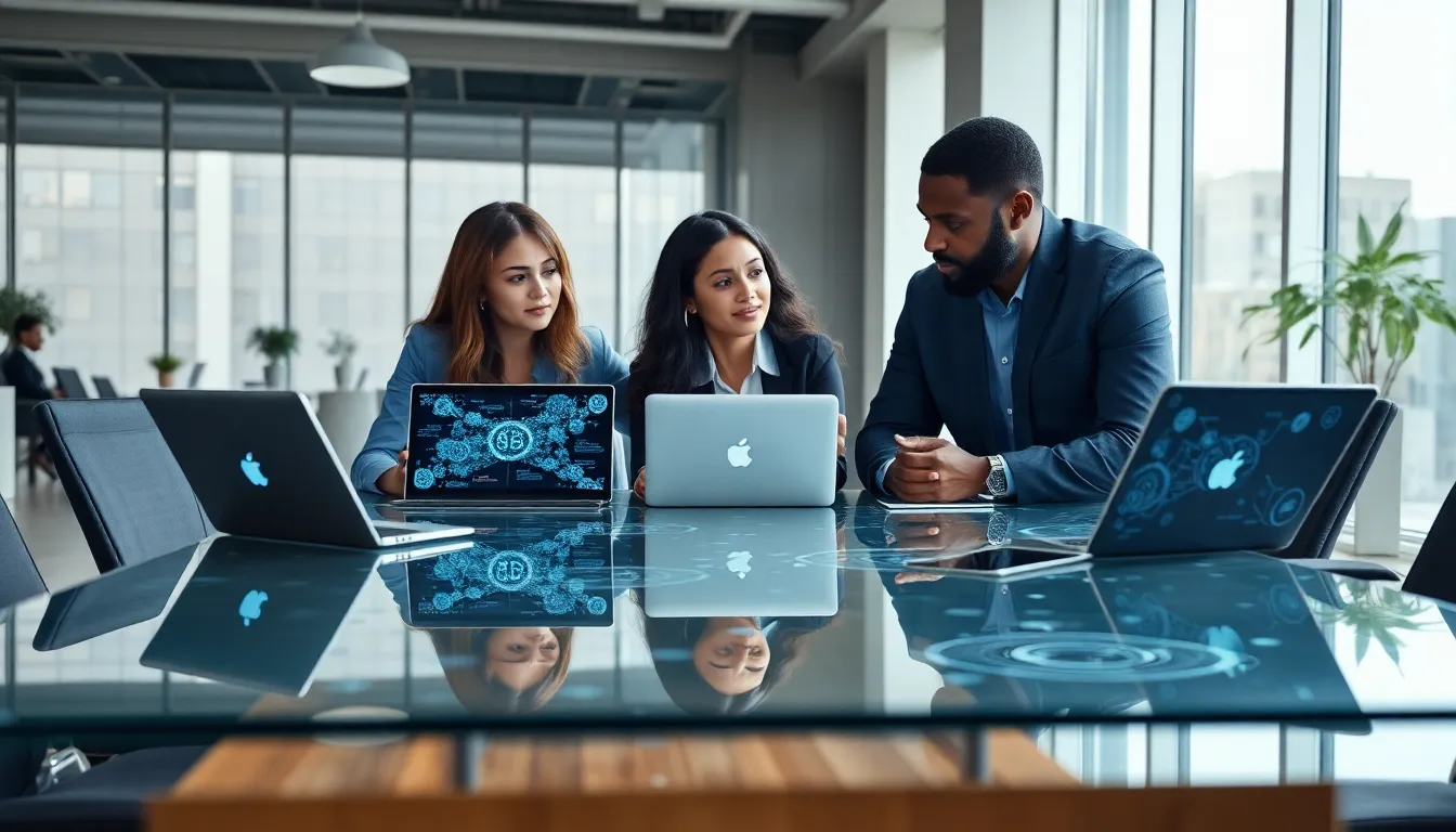 diverse team collaborating in a modern office about cryptocurrency.
