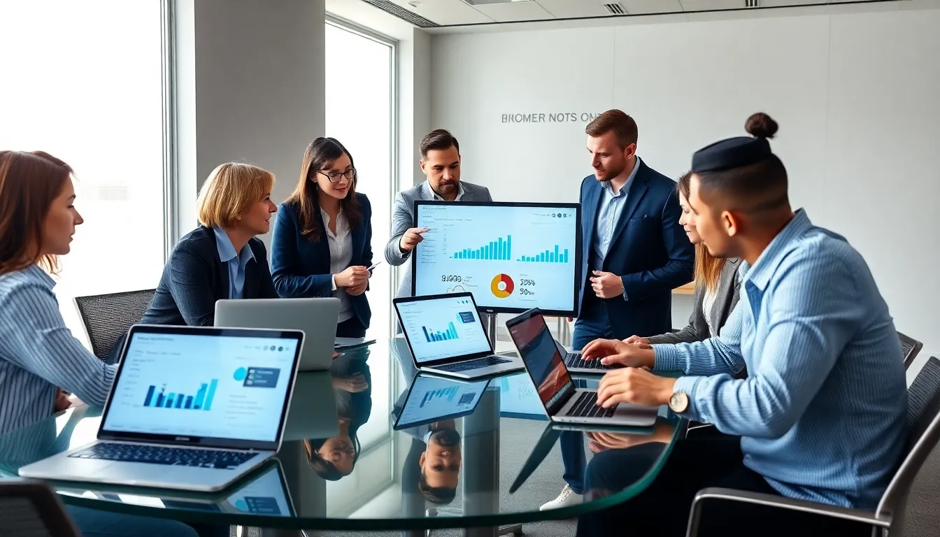 diverse professionals collaborating in a modern office setting.