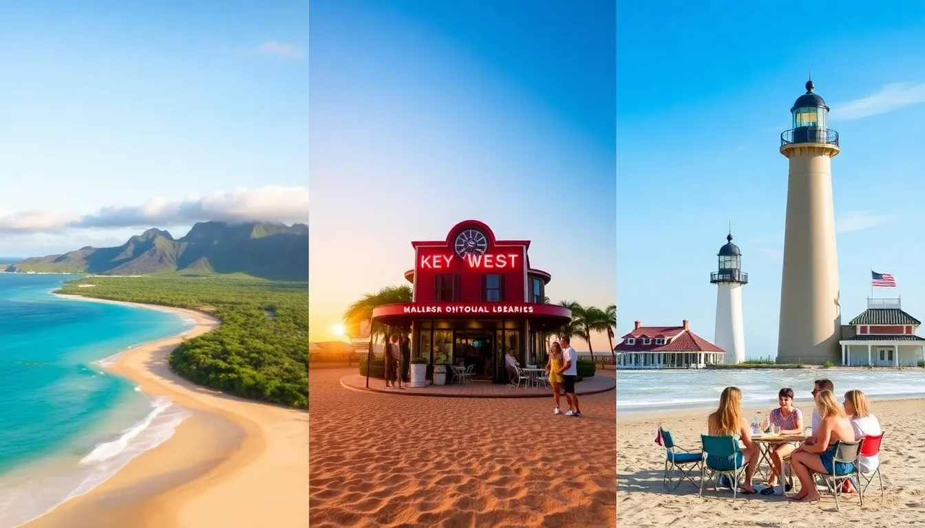 collage of top coastal vacation spots in the US.