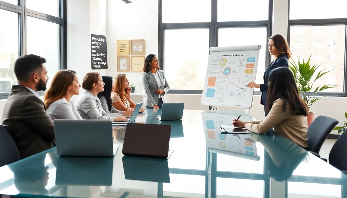 diverse team collaborating during a leadership training workshop.