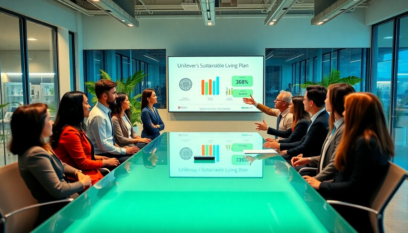 diverse professionals collaborating on Unilever's sustainability initiatives.