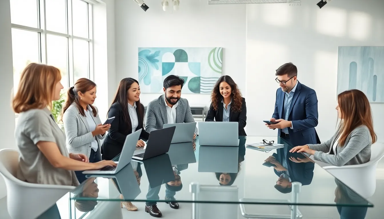 diverse IT team collaborating in a modern workspace about Android technologies.