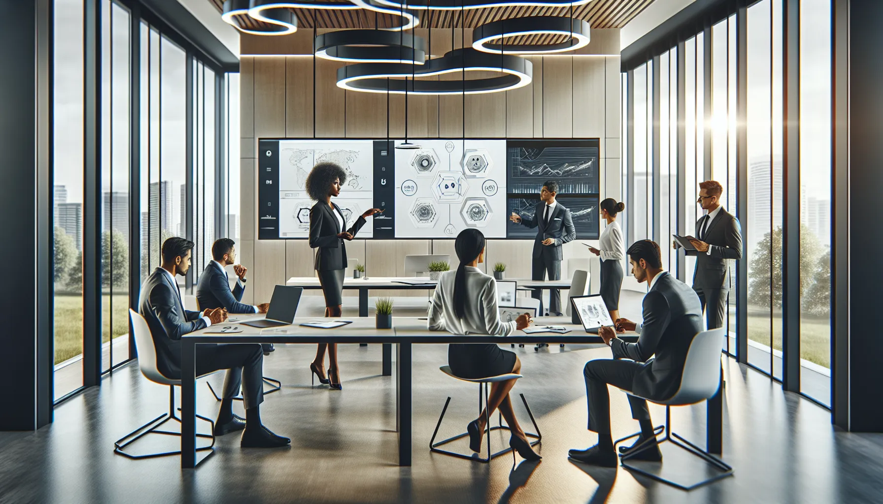 diverse team engaged in training for Pragmatic Garuda 999 in a modern office.