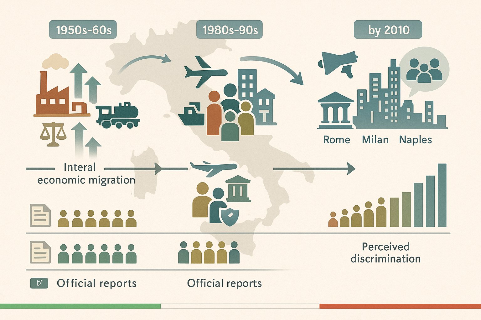 Infografica cronologica della discriminazione in Italia dagli anni '50 al 2010.