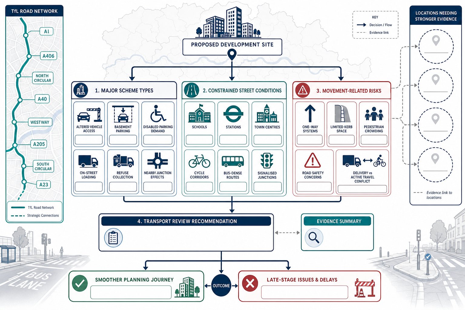 Infographic showing when London developments need traffic engineering input.