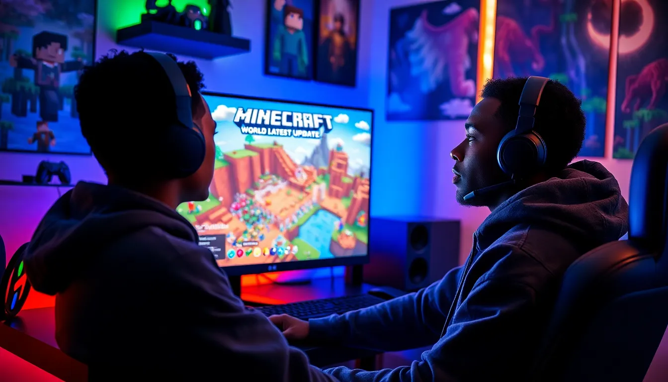 a young gamer excitedly exploring the latest Minecraft update on his computer.