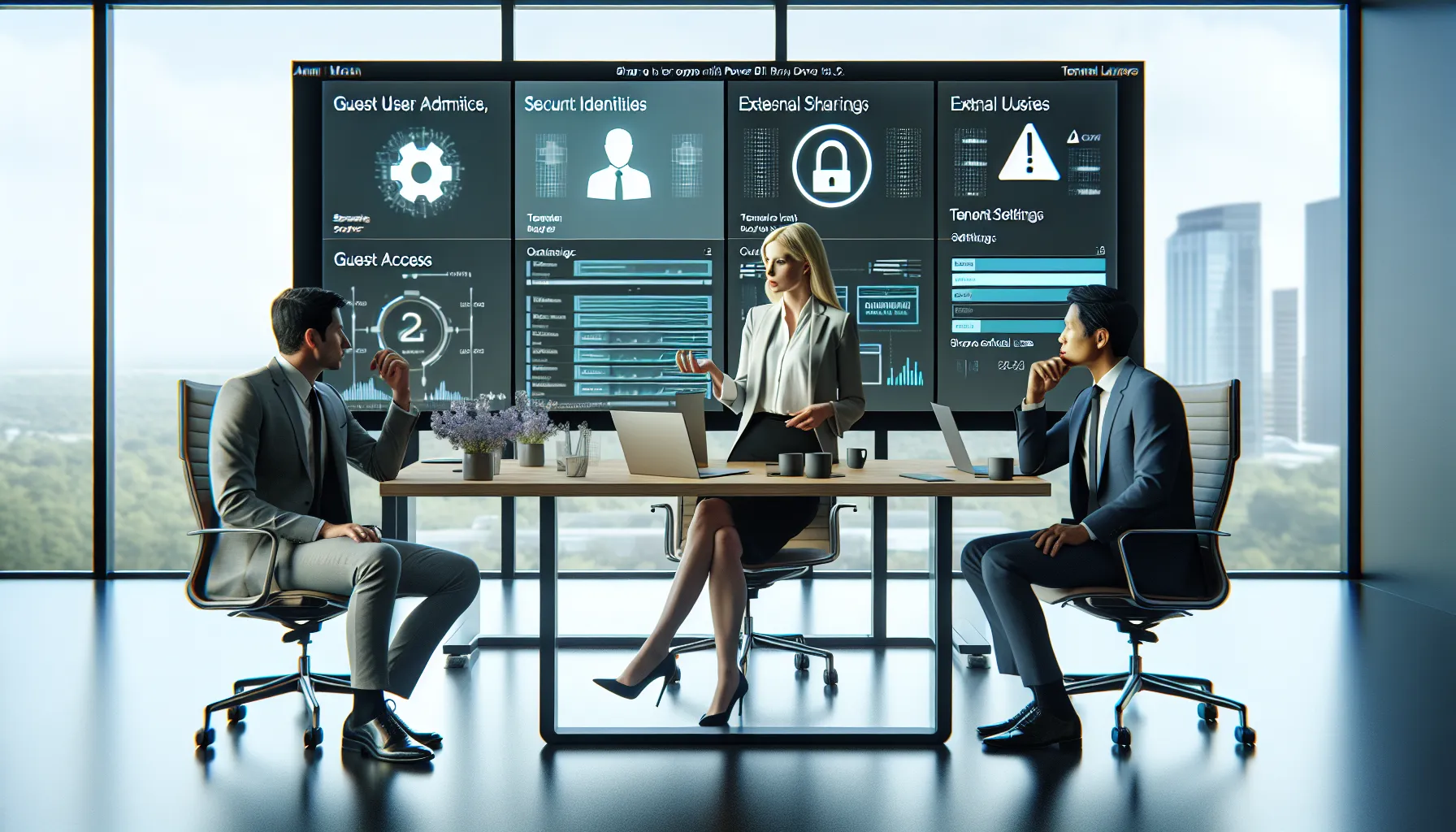 IT and security team reviewing Power BI and Entra ID external sharing settings.