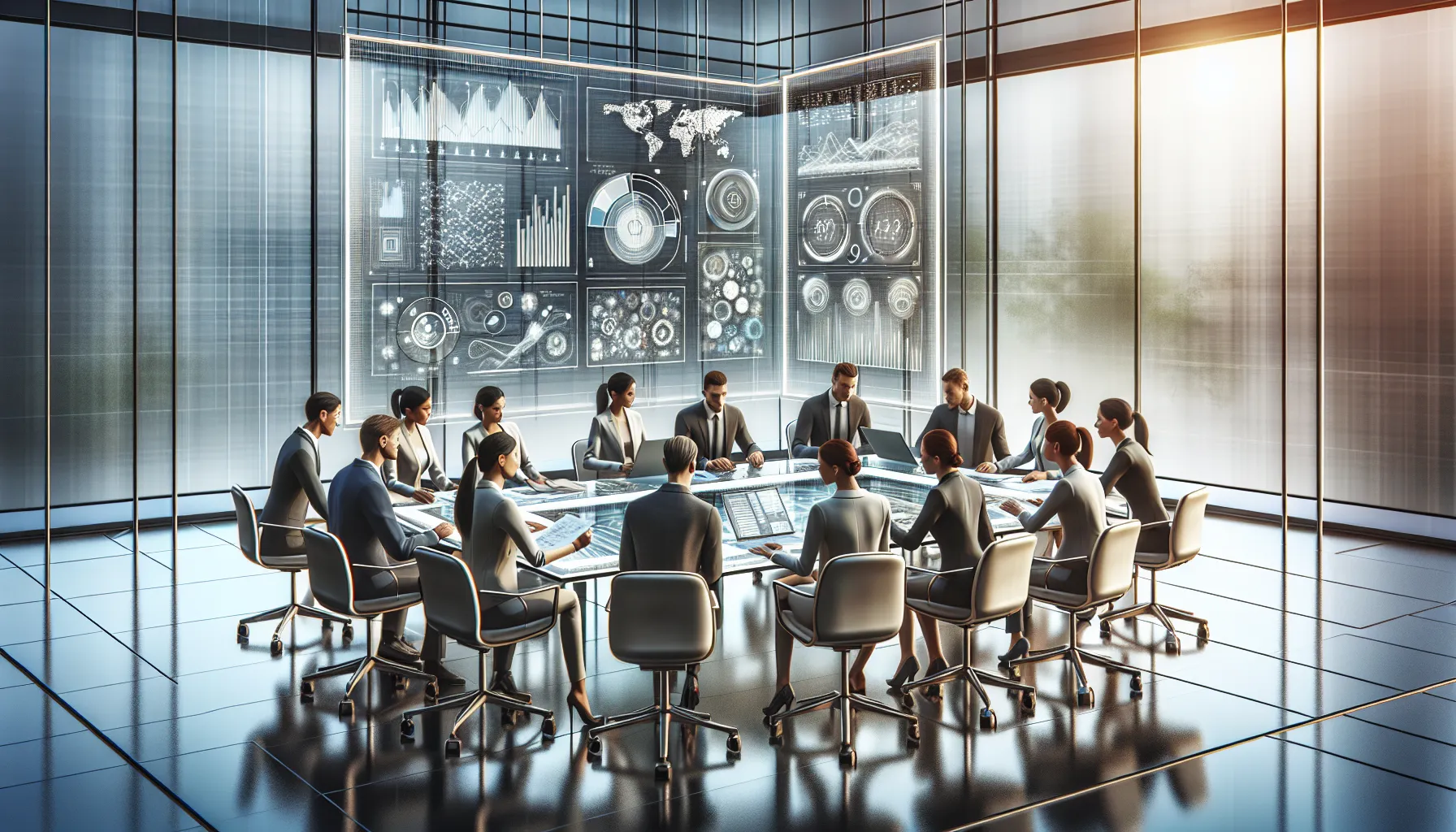 diverse team discussing numerical data in a modern office.