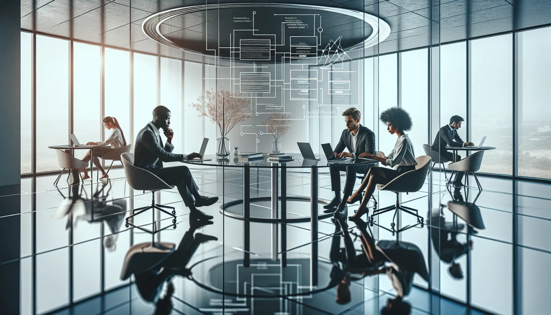 diverse team collaborating on dynamic programming in a modern office.