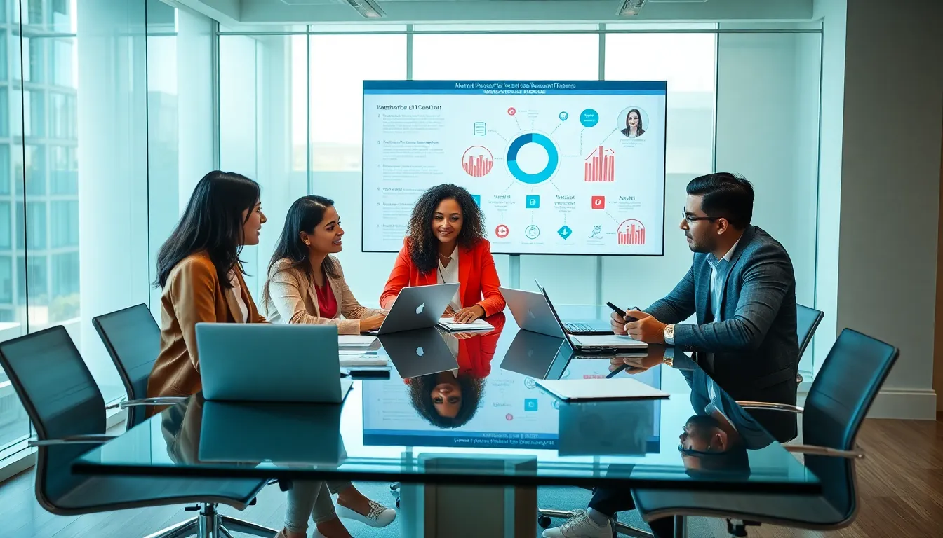 diverse team collaborating in a modern office setting.