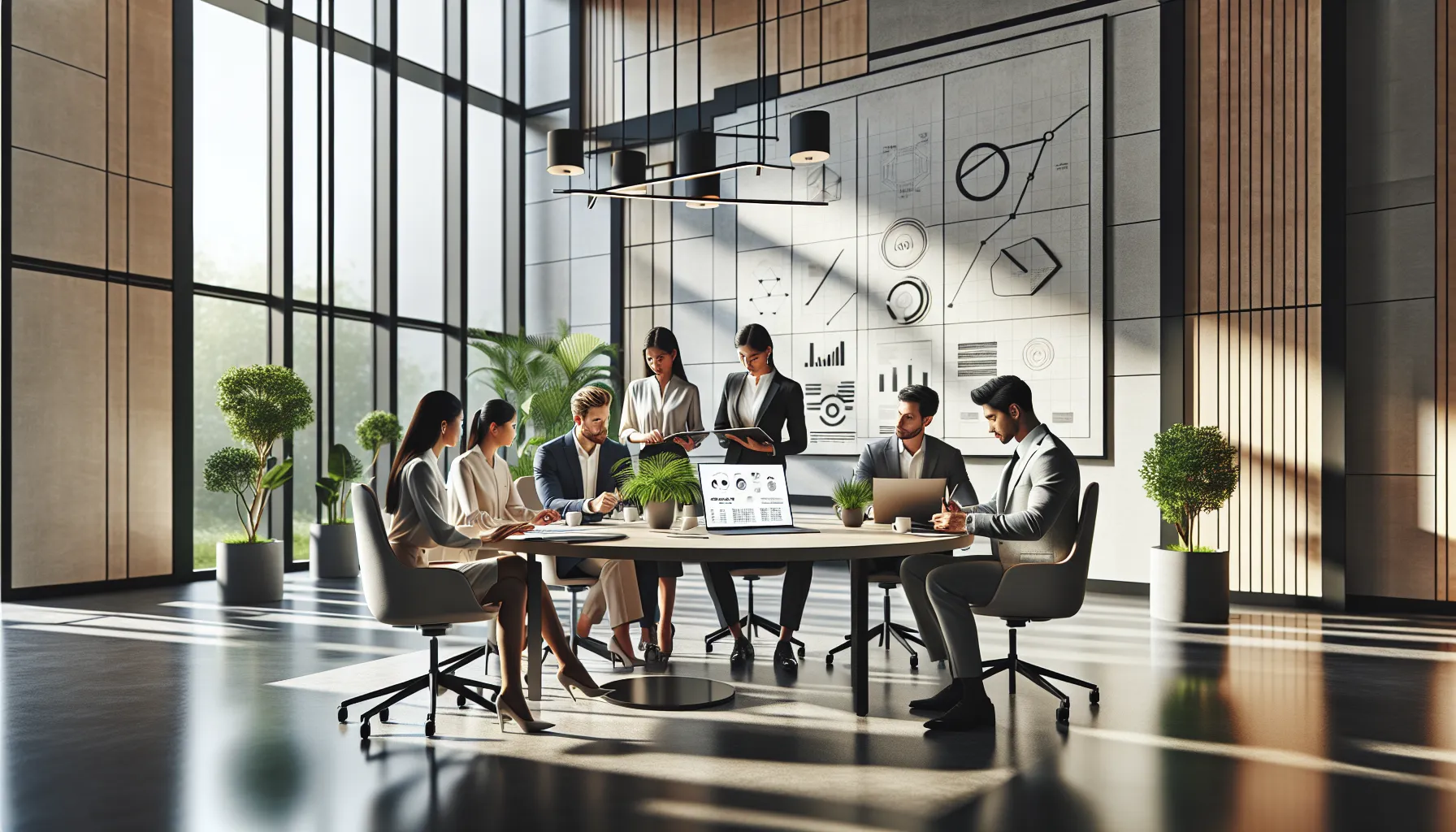 diverse professionals discussing communication strategies in a modern office.