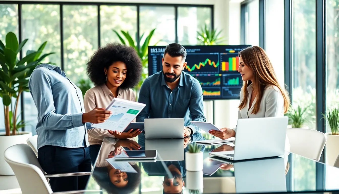 diverse accountants collaborating in a modern office on startup finances.