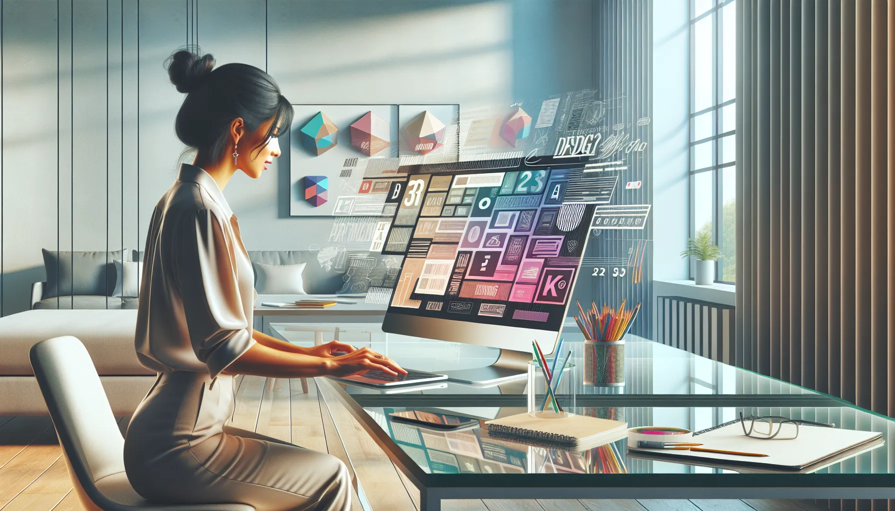 designer using Shotscribus software in a modern workspace.