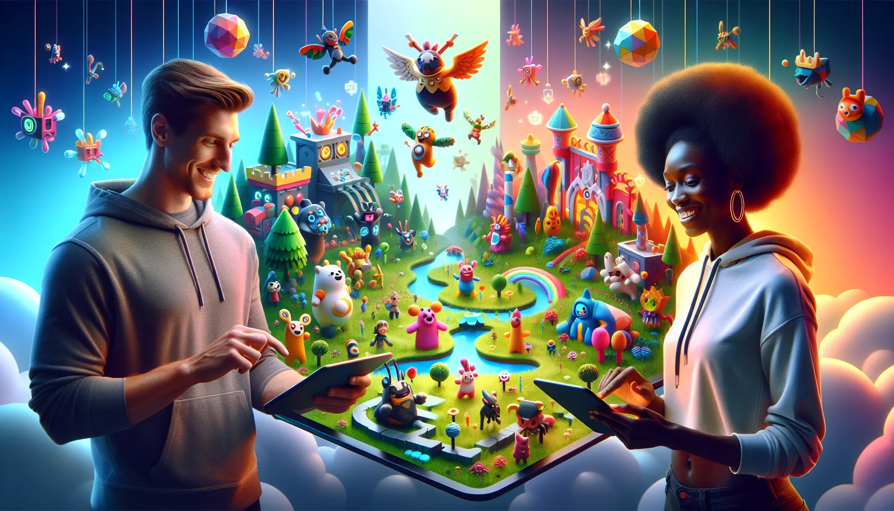 diverse players enjoying the game Popguroll in a colorful environment.