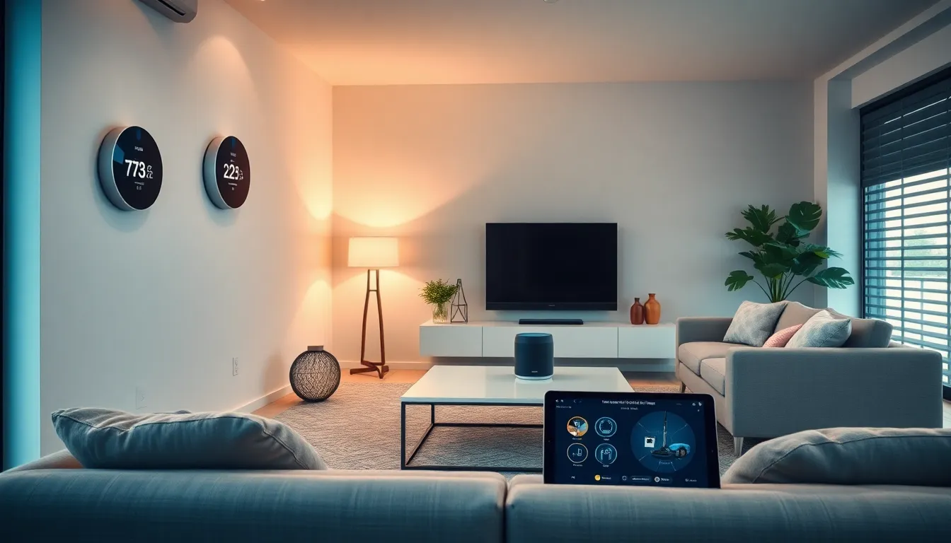 modern living room with smart home technology.