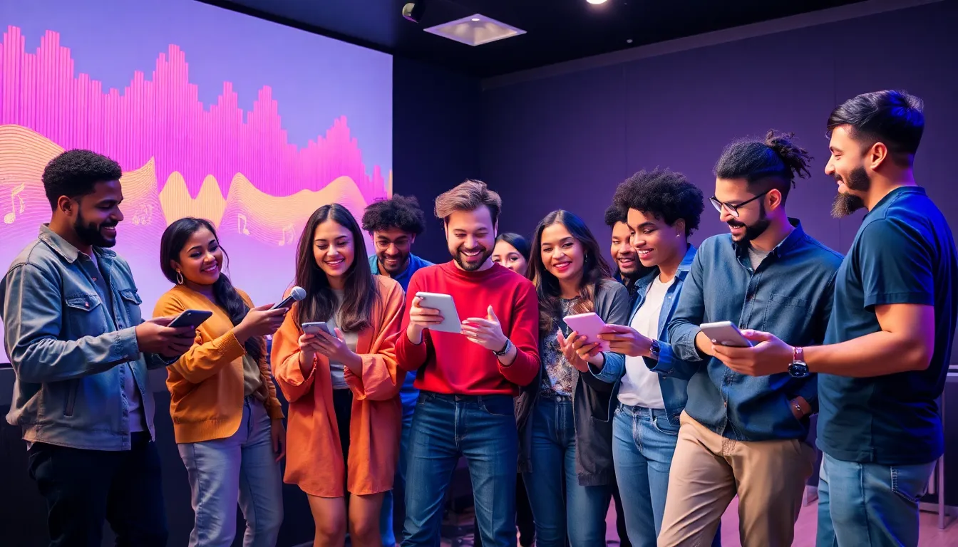 diverse group discussing dance music in a modern studio