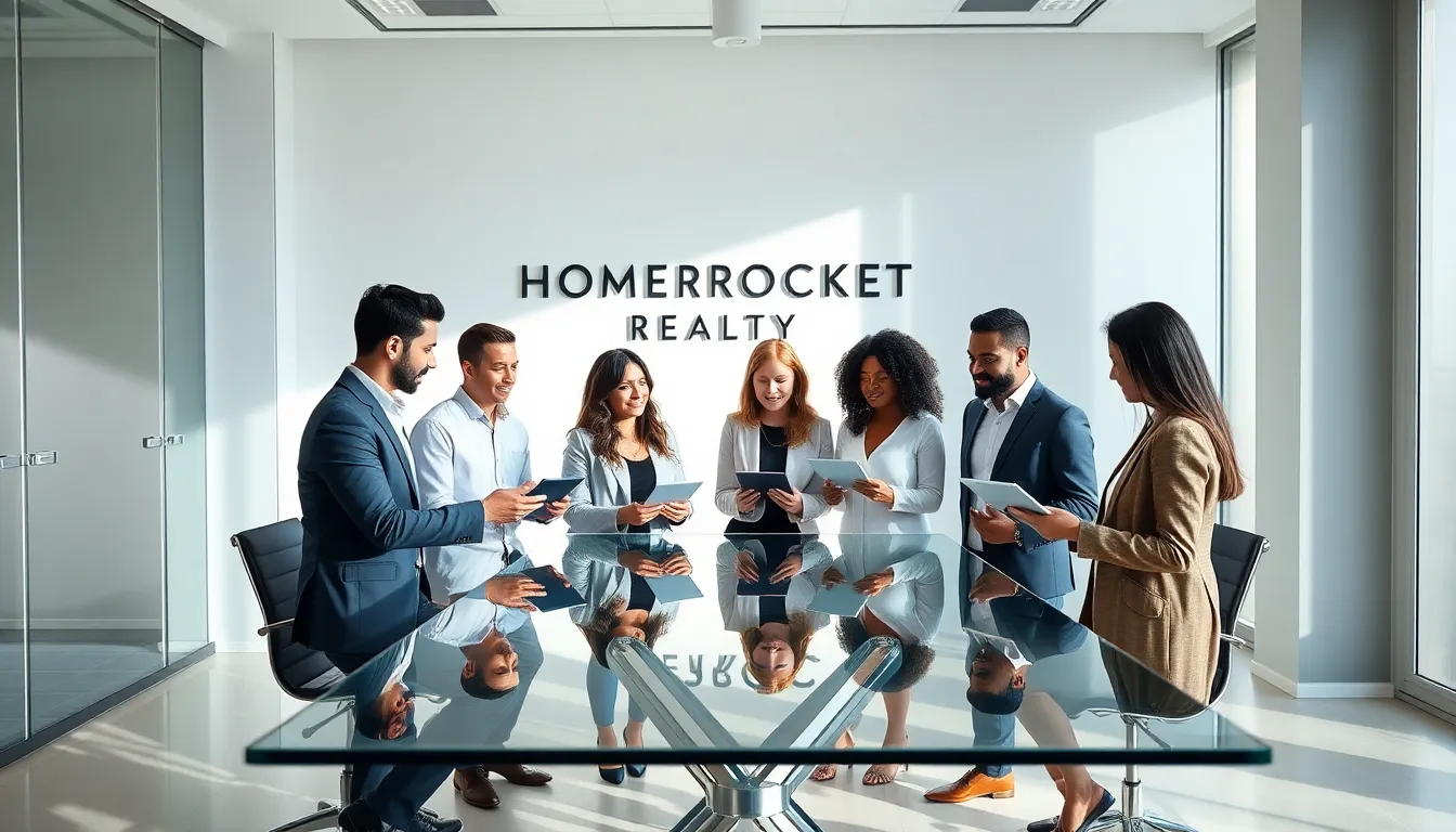 diverse real estate team collaborating in a modern office.