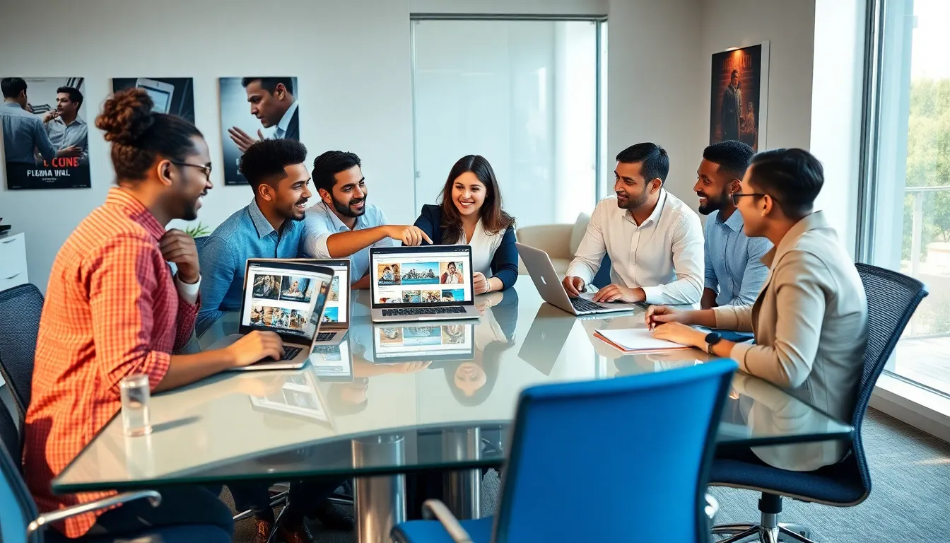 professionals discussing films around a conference table.
