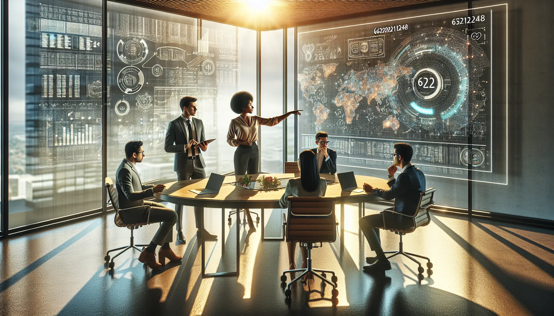 diverse team discussing data trends in a modern office.