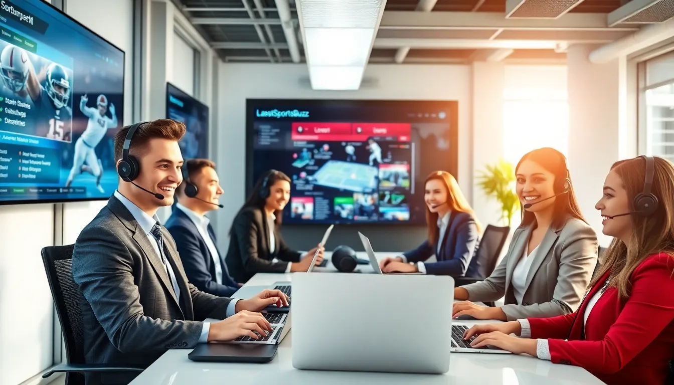 diverse customer support team assisting clients in a modern office.