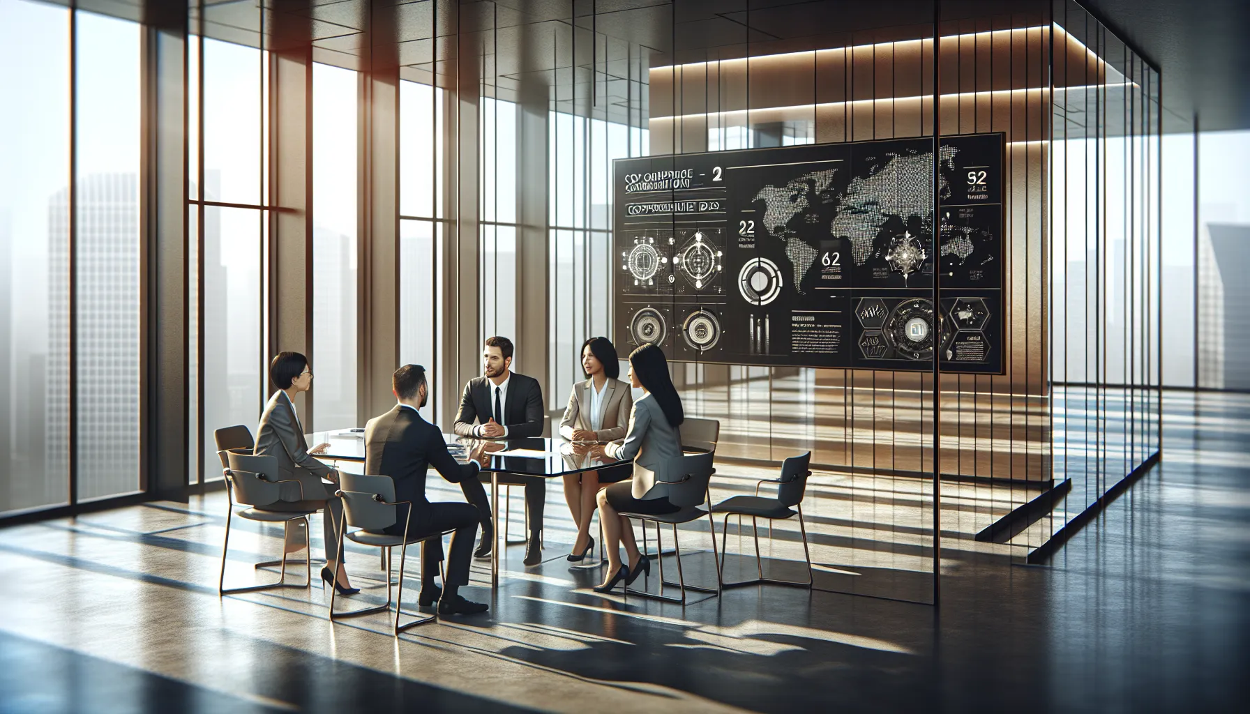 diverse professionals discussing complex ideas in a modern office setting.