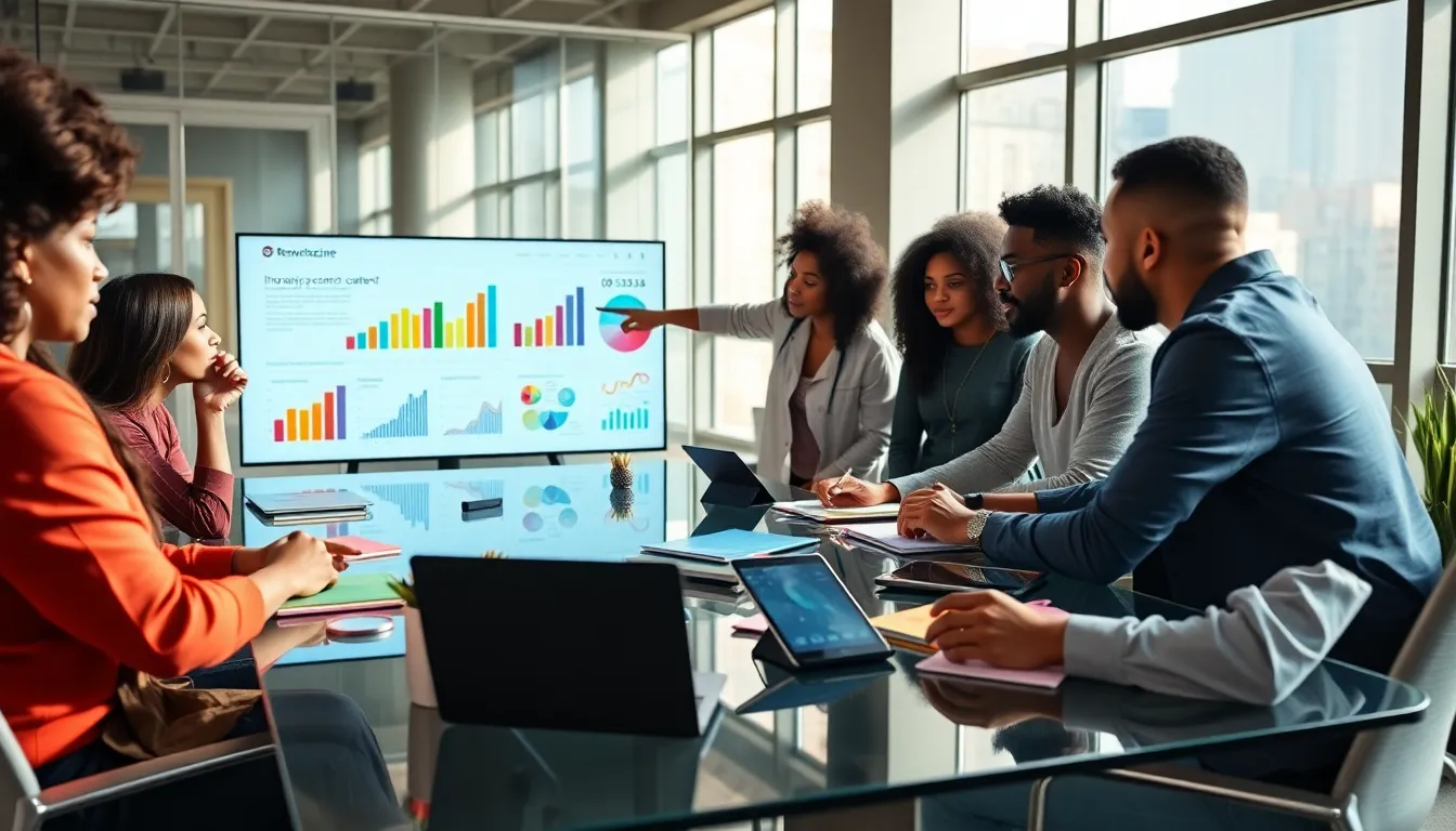 diverse team collaborating in a modern digital workspace.