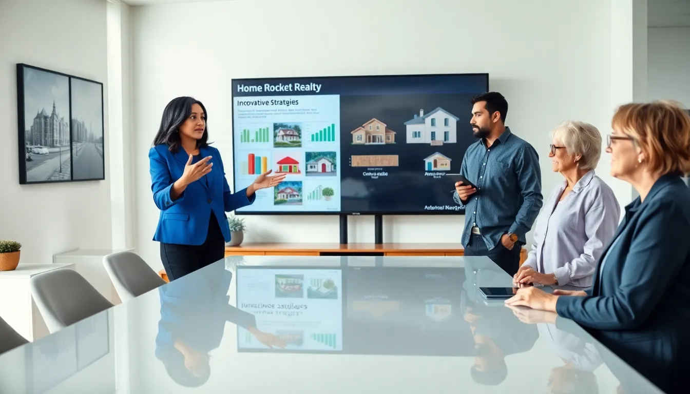 a diverse team of real estate agents collaborating in a modern office.