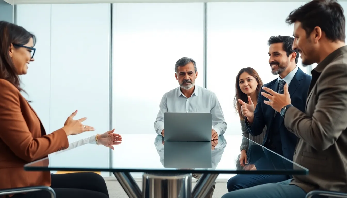 diverse team discussing a toll-free number in a modern office.