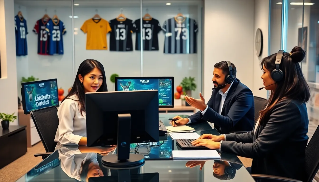 diverse customer support team in a modern office for a sports platform.