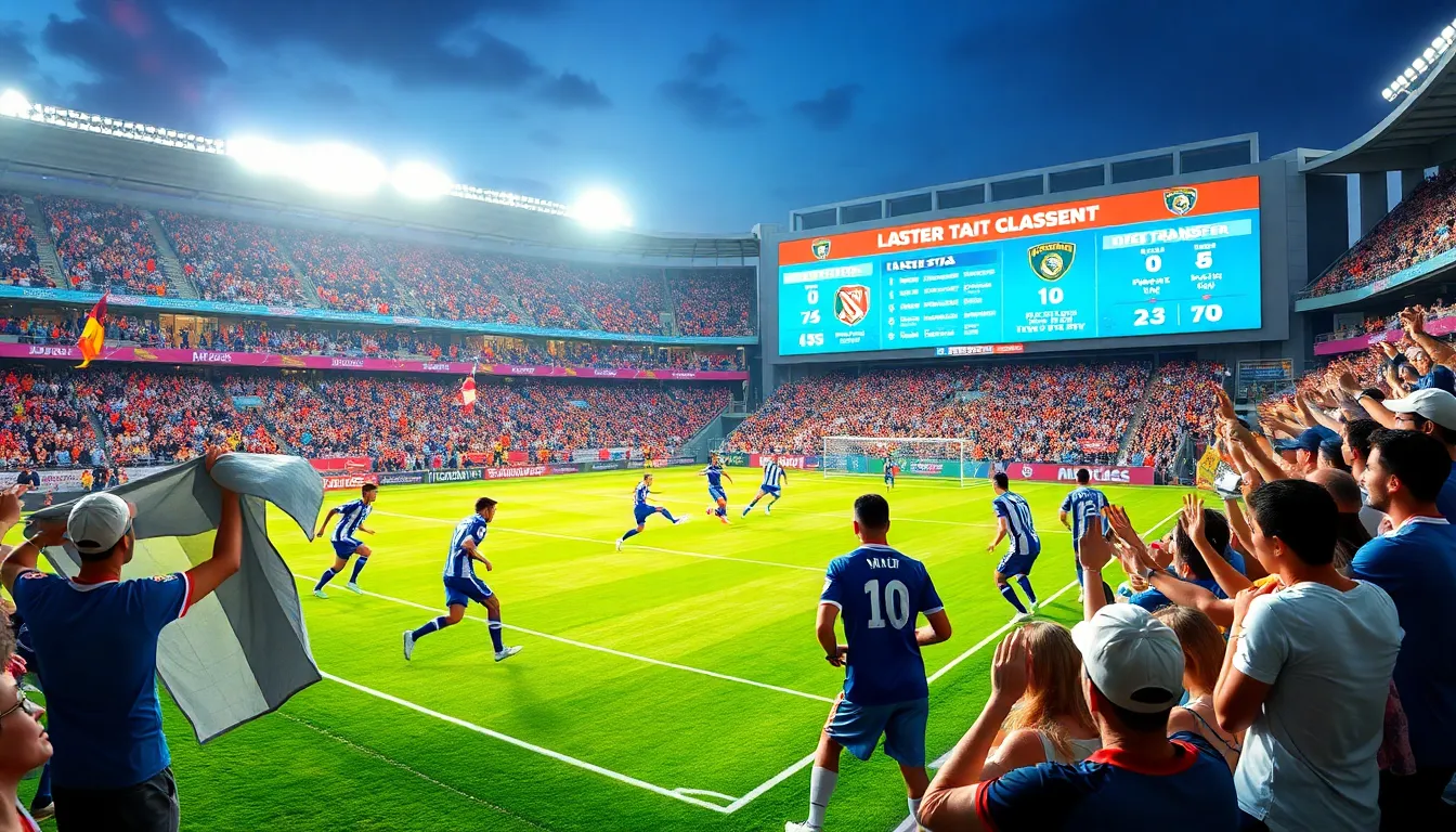football fans cheering during a lively Major League Soccer match at night.