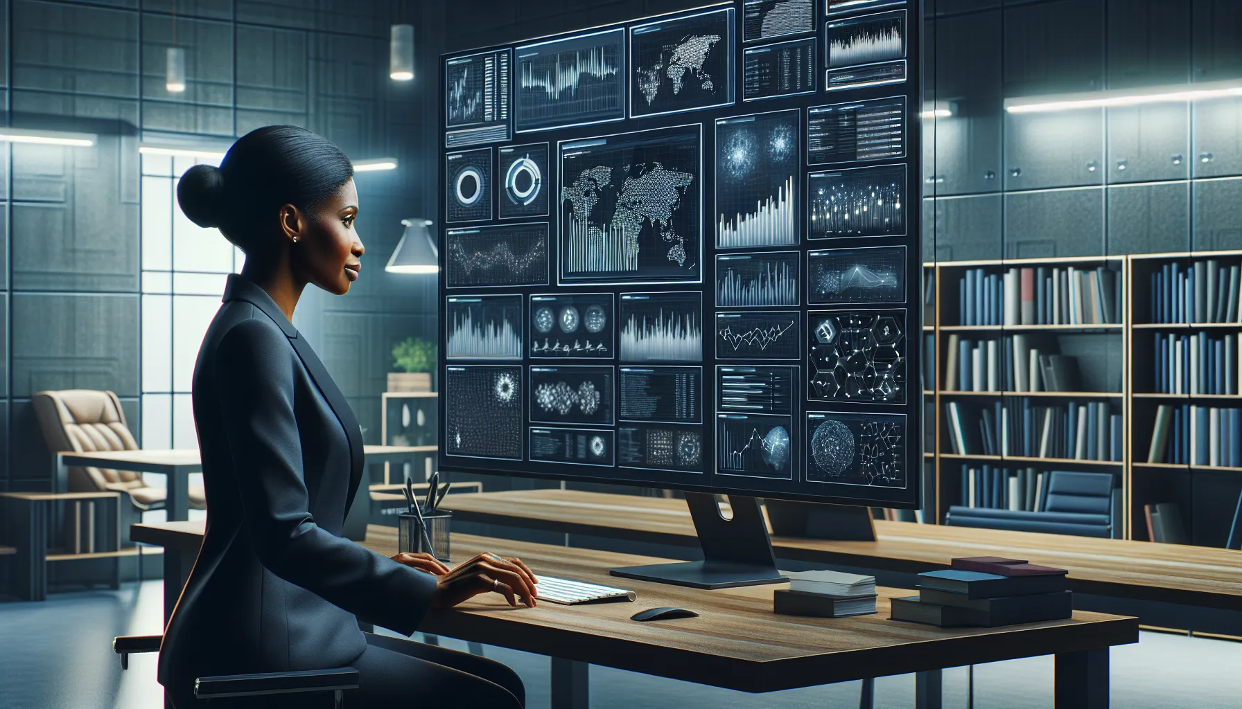 professional analyzing data in a modern office setting.