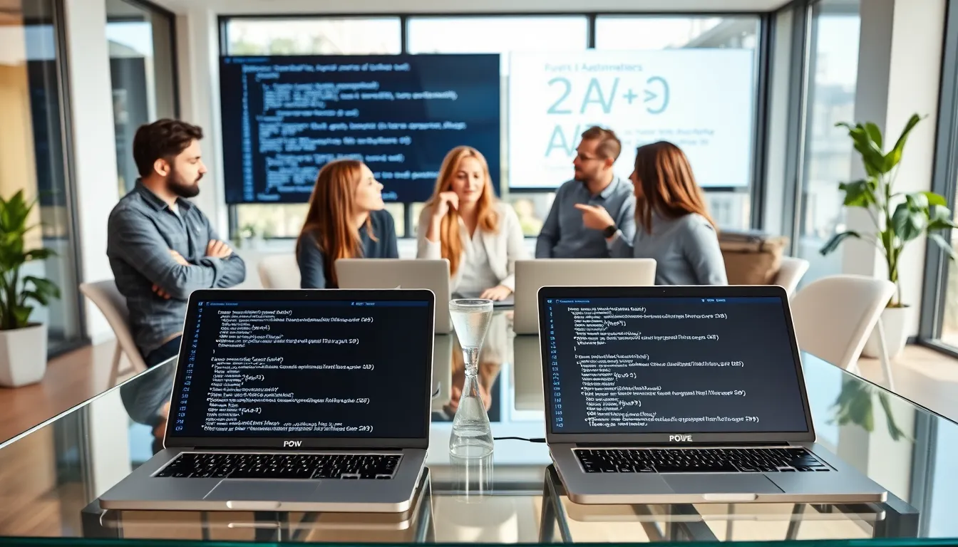 diverse developers collaborating on C++ programming in a modern office.