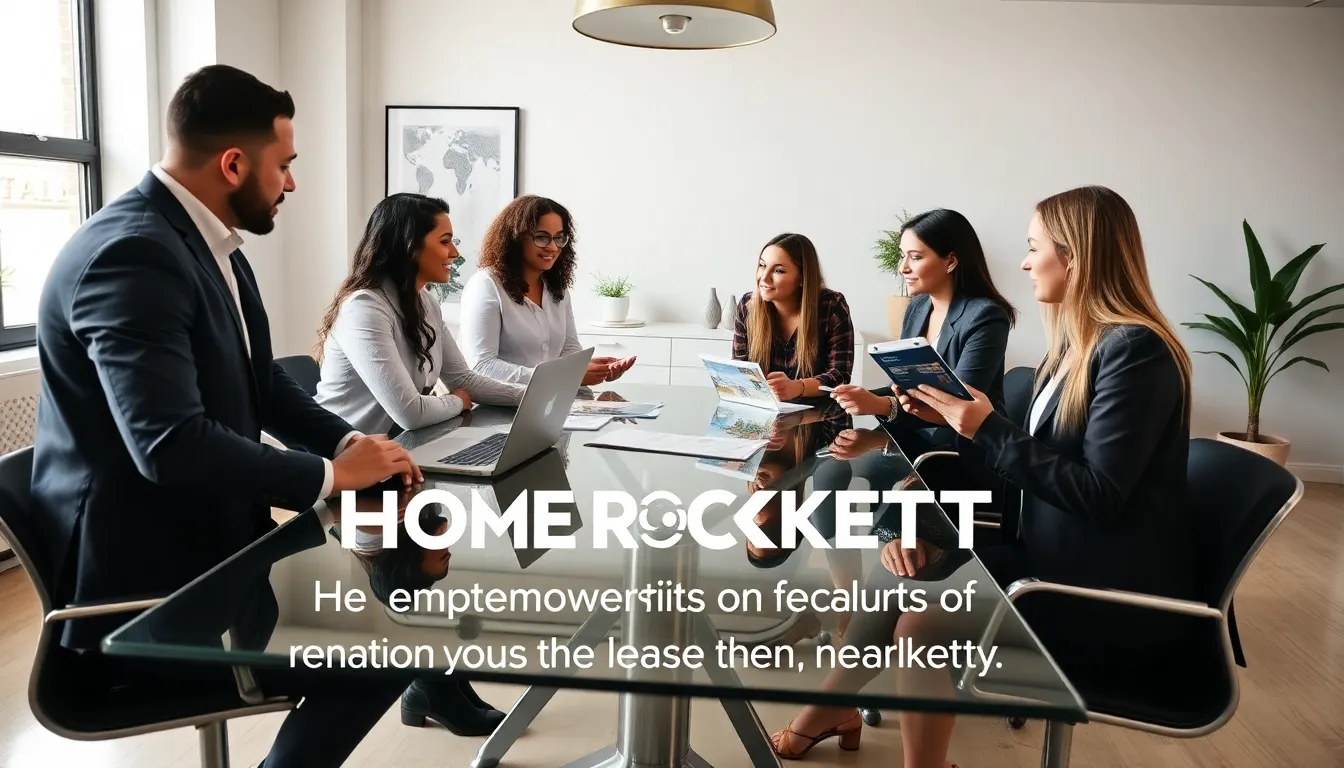 diverse real estate team collaborating in a modern office.