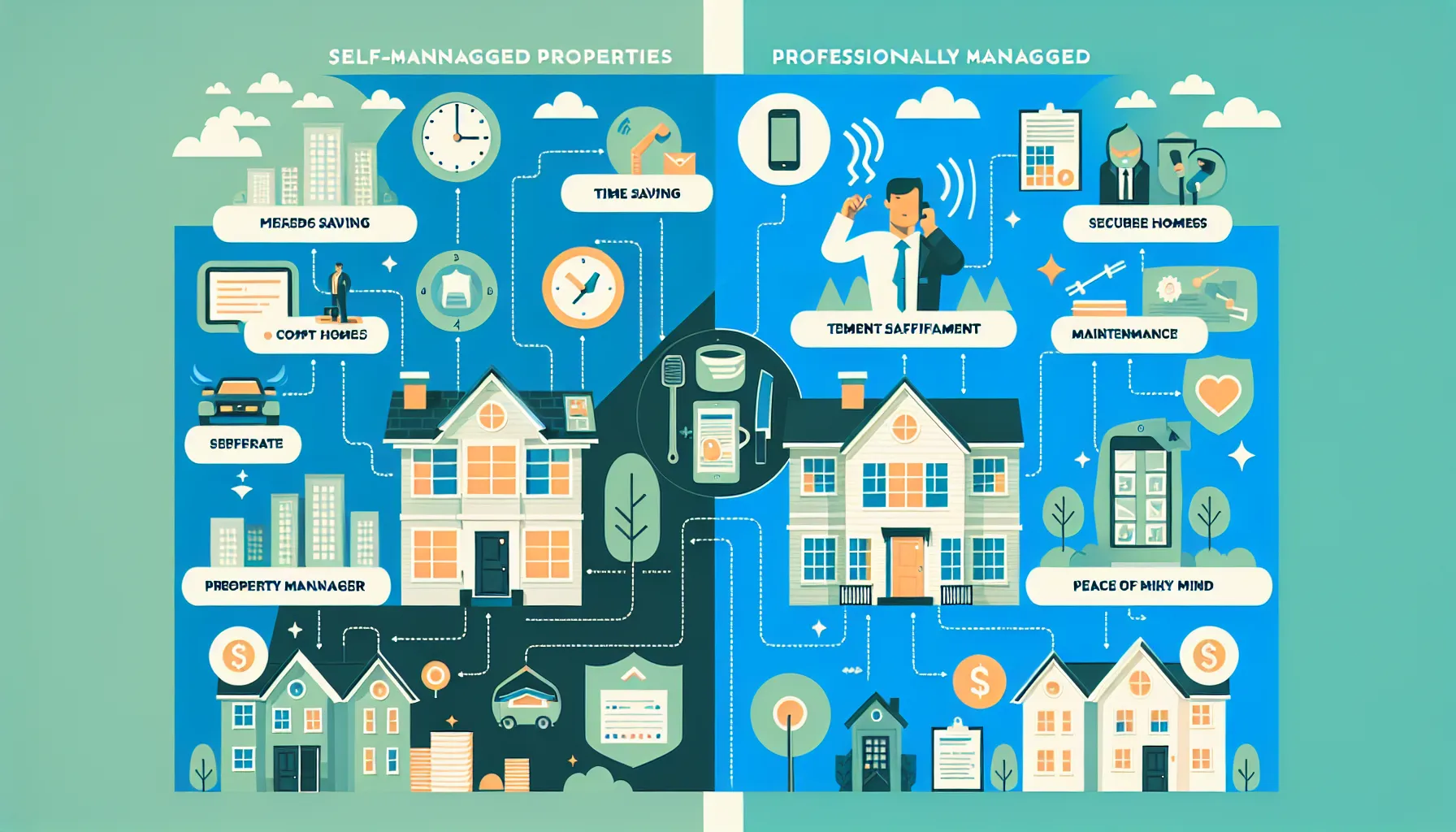 Comparison of self-managed and professionally managed property services benefits.