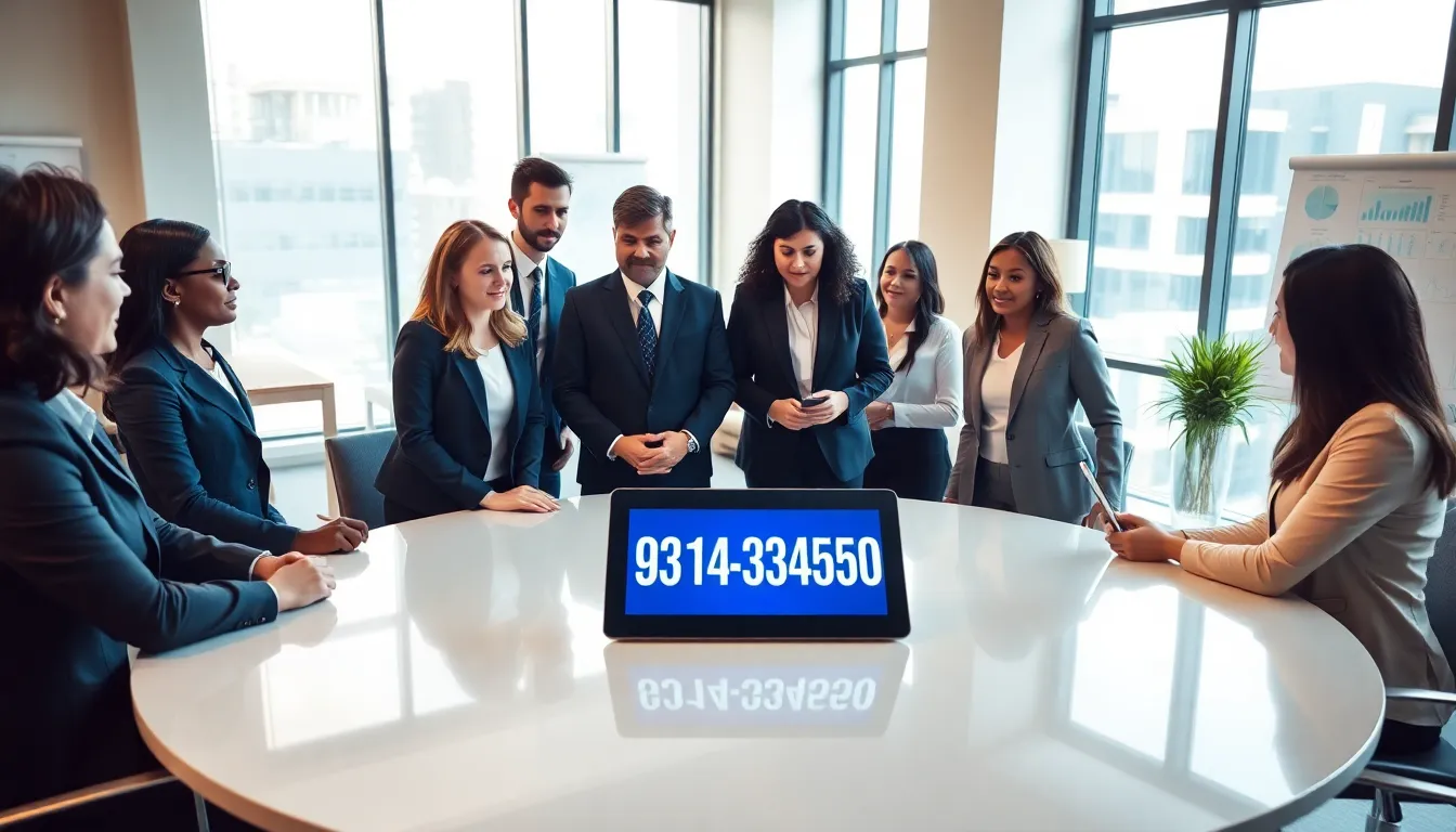 diverse professionals discussing the significance of a number in a modern office.