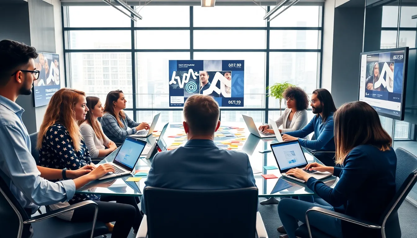 diverse professionals brainstorming in a modern office about viral culture.