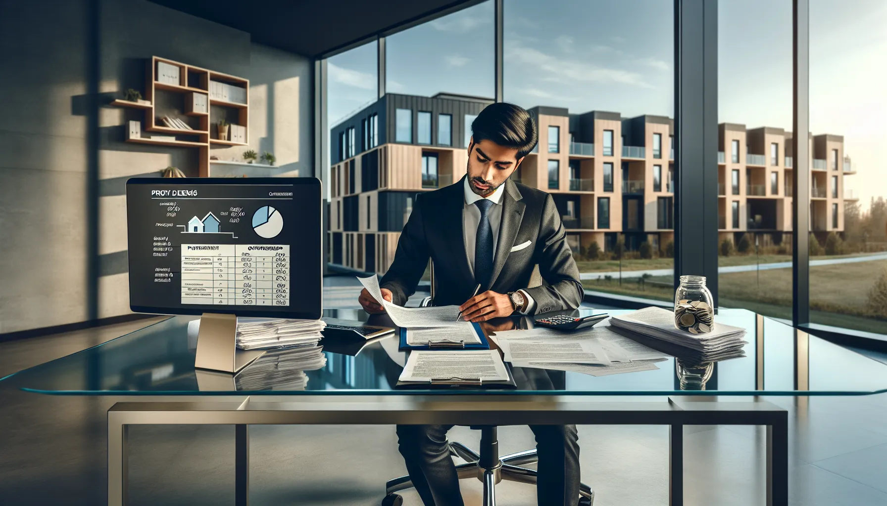 Croatian property lawyer reviewing real estate ownership documents in modern office