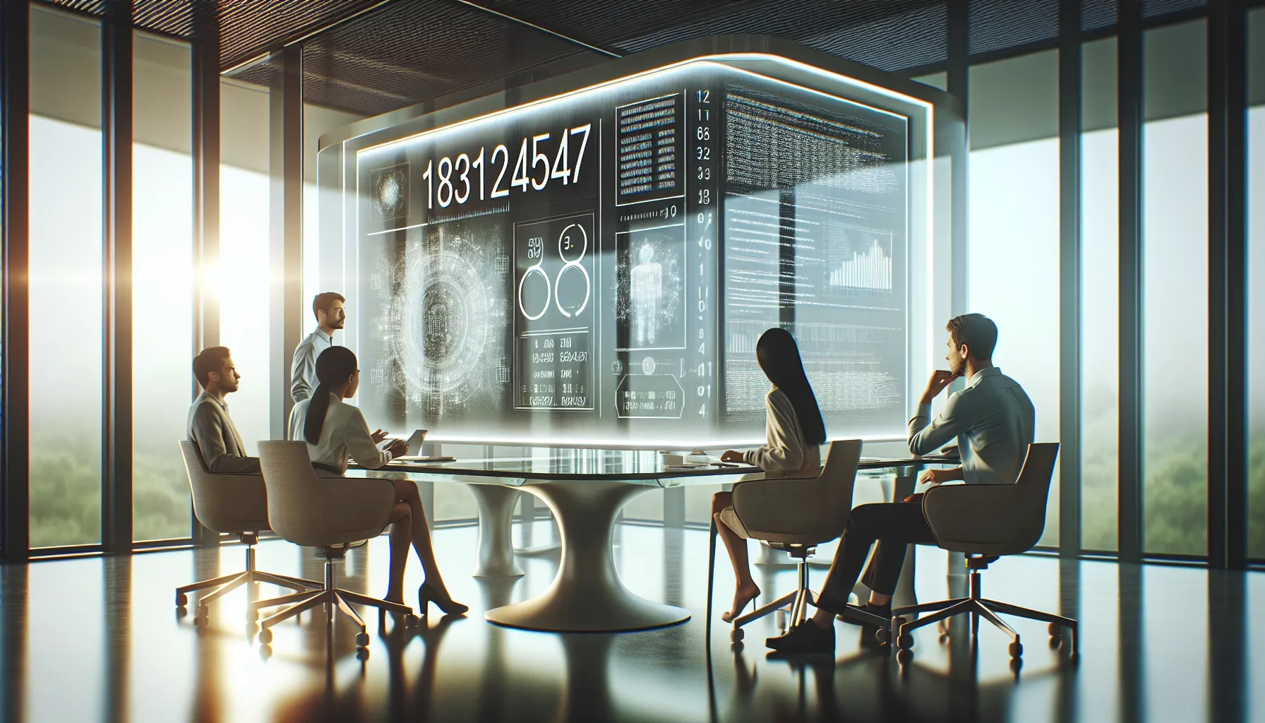 diverse team discussing digital data in a modern office.