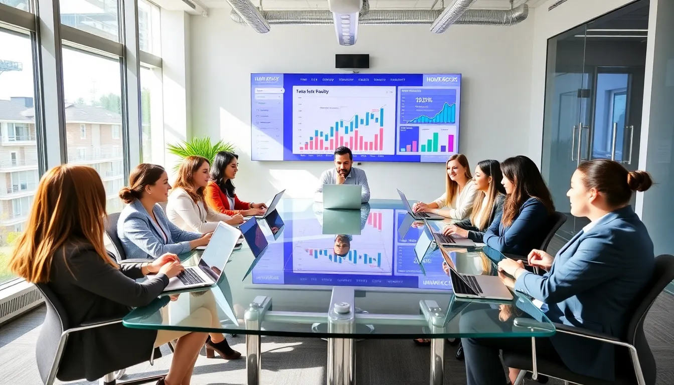 diverse real estate team collaborating in a modern office.