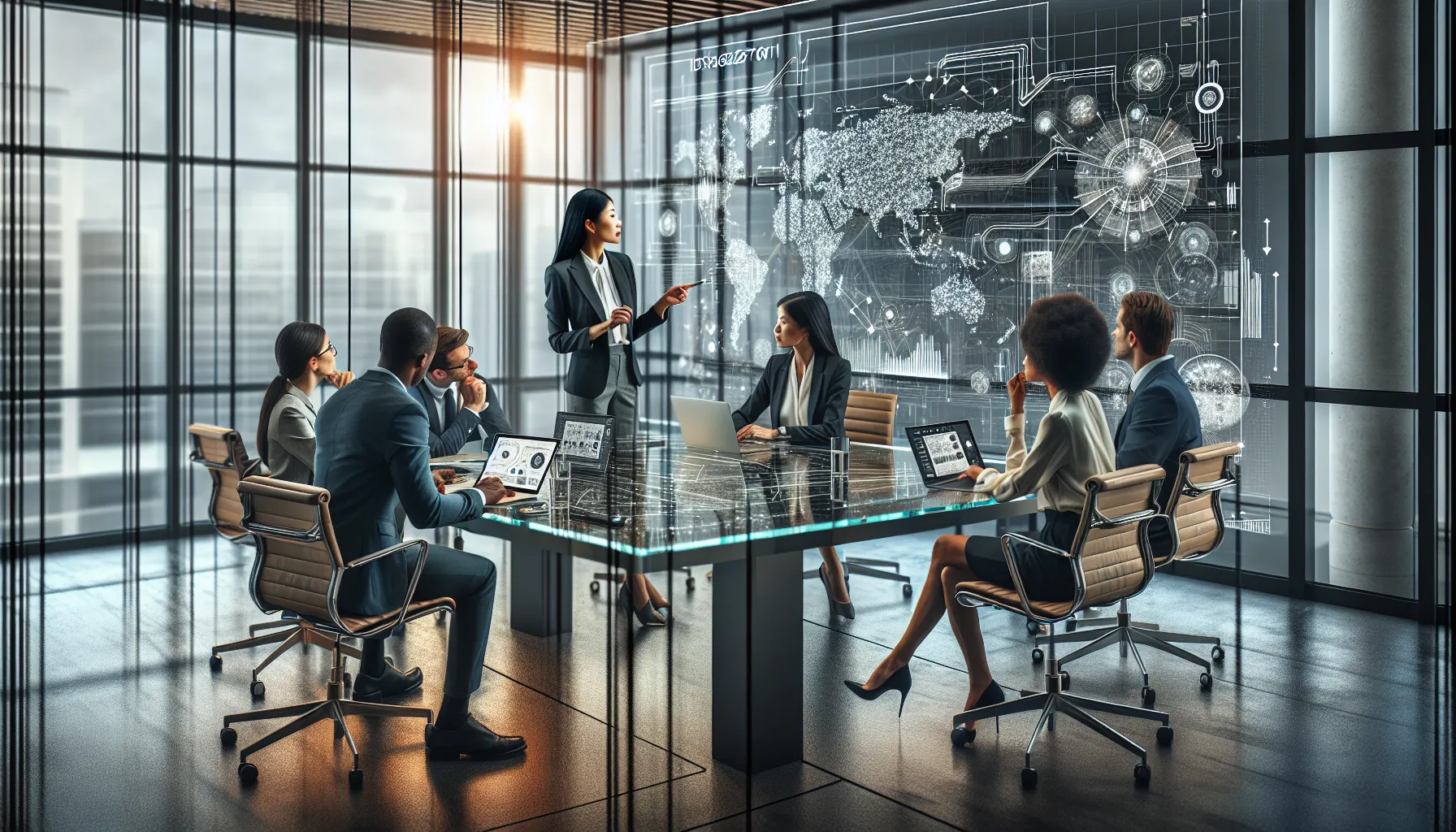 diverse team collaborating on technology challenges in a modern office.