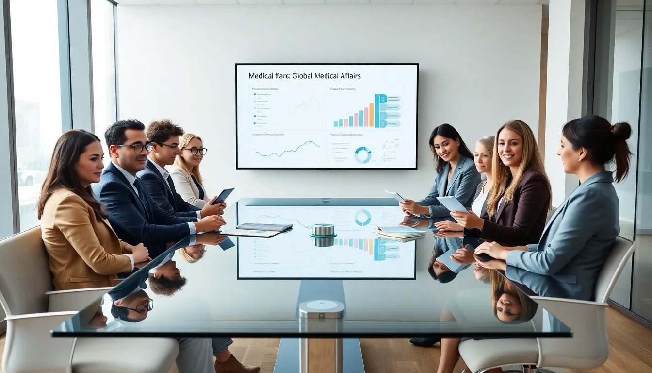diverse team discussing Global Medical Affairs in a modern office.