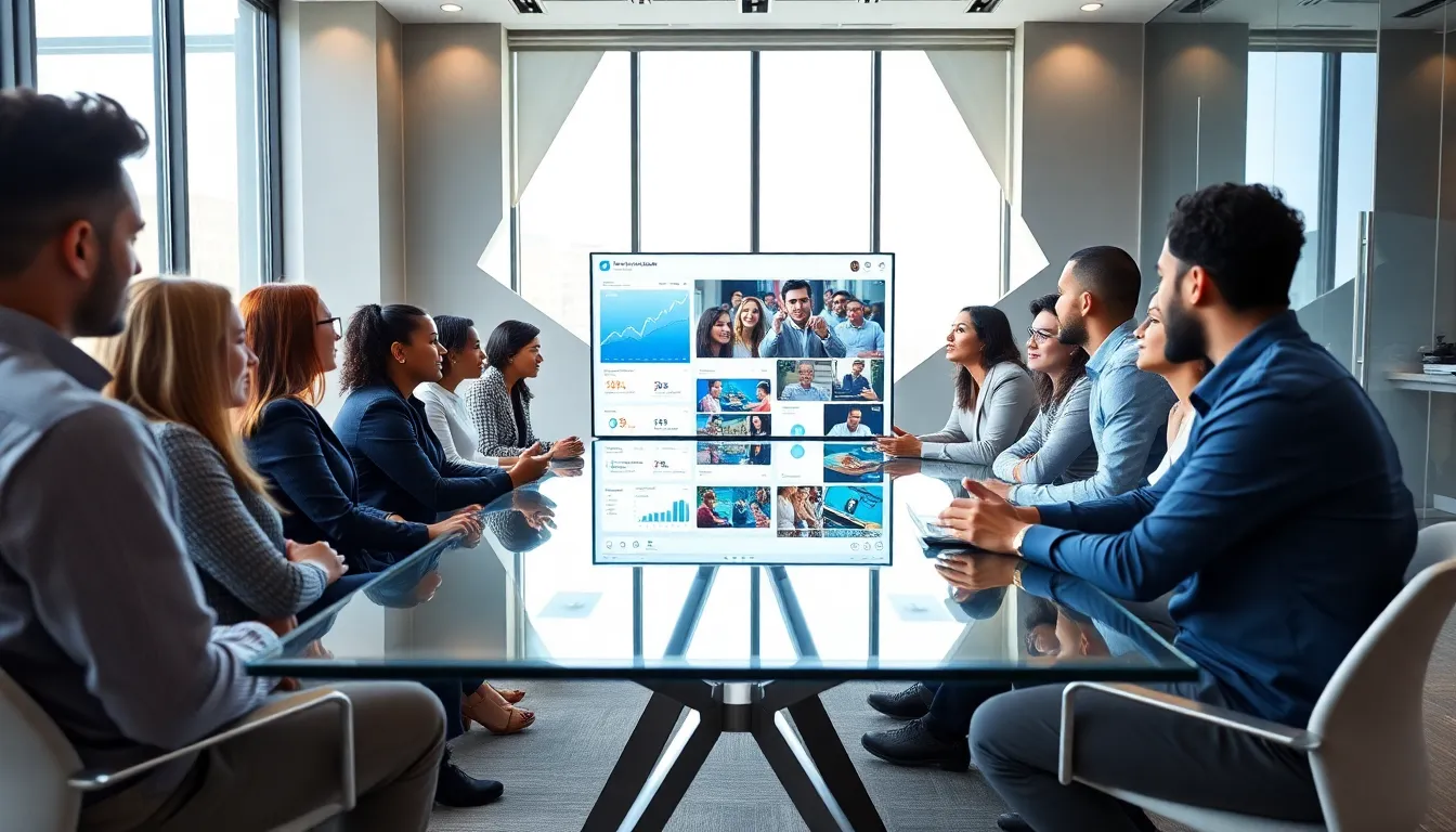 diverse professionals brainstorming on viral content strategies in a modern workspace.