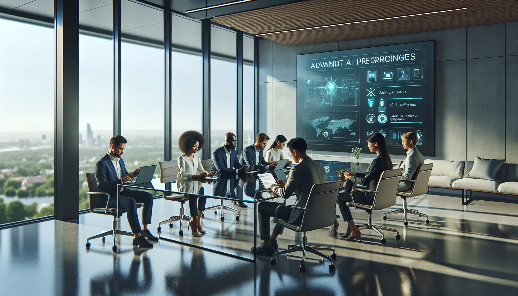 diverse team discussing tech innovations in a modern office.