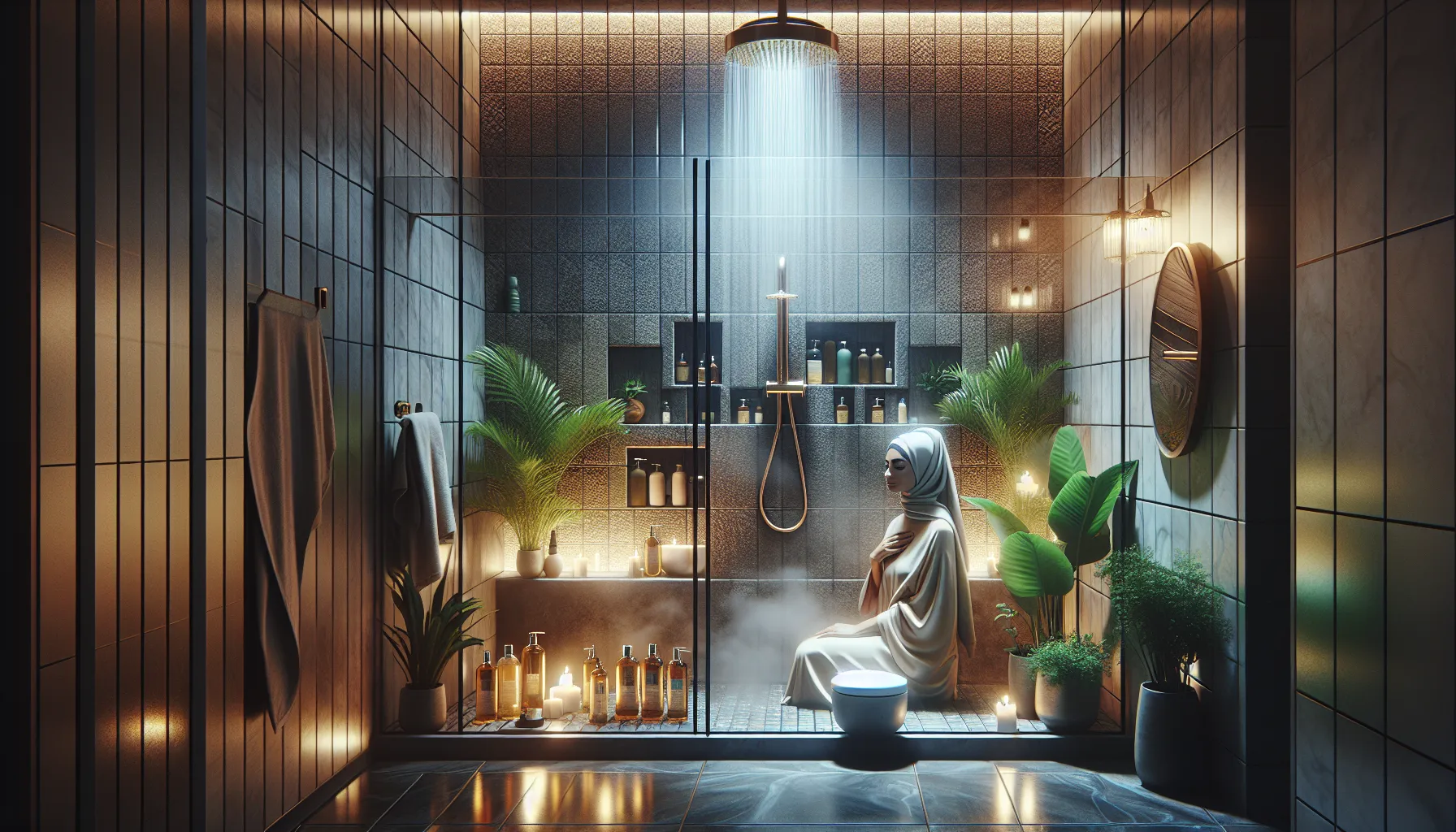 person enjoying a relaxing shower in a modern bathroom.
