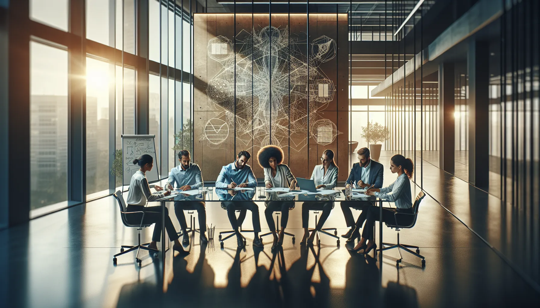 diverse team brainstorming in a modern office setting.