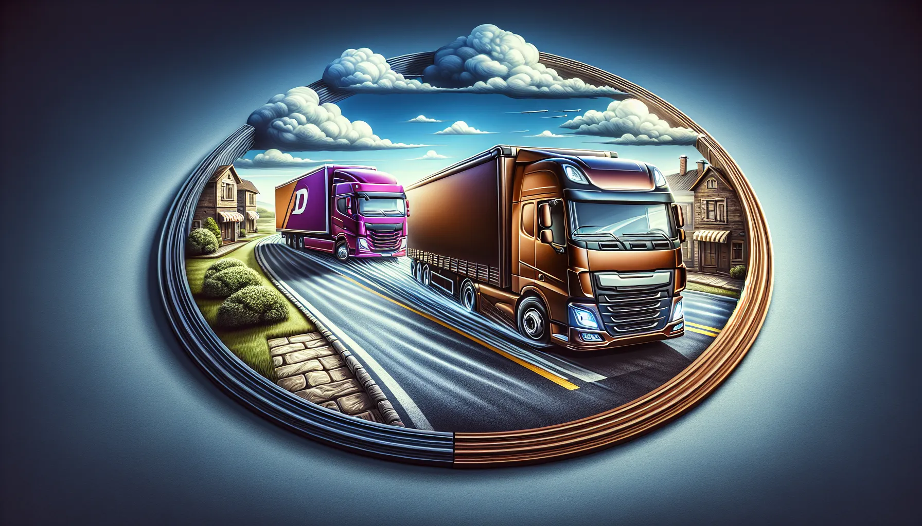 UPS and FedEx trucks driving side by side on a suburban road.