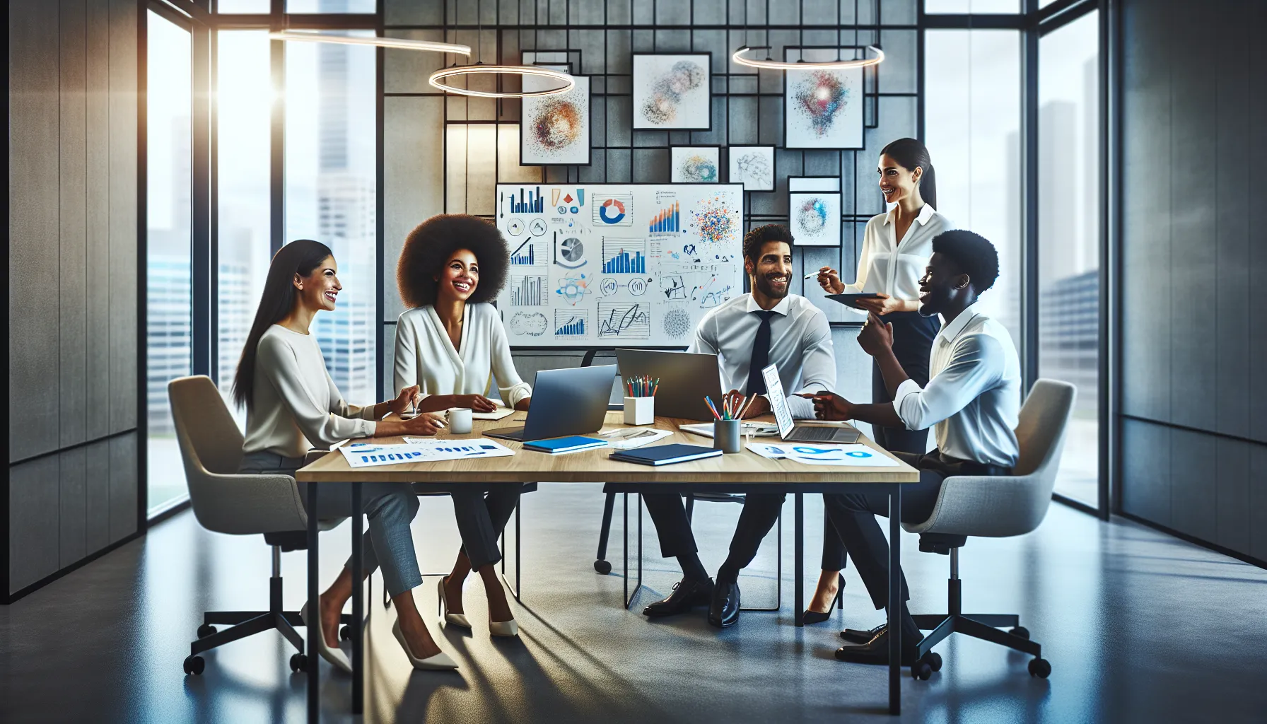 diverse team collaborating in a modern office setting.