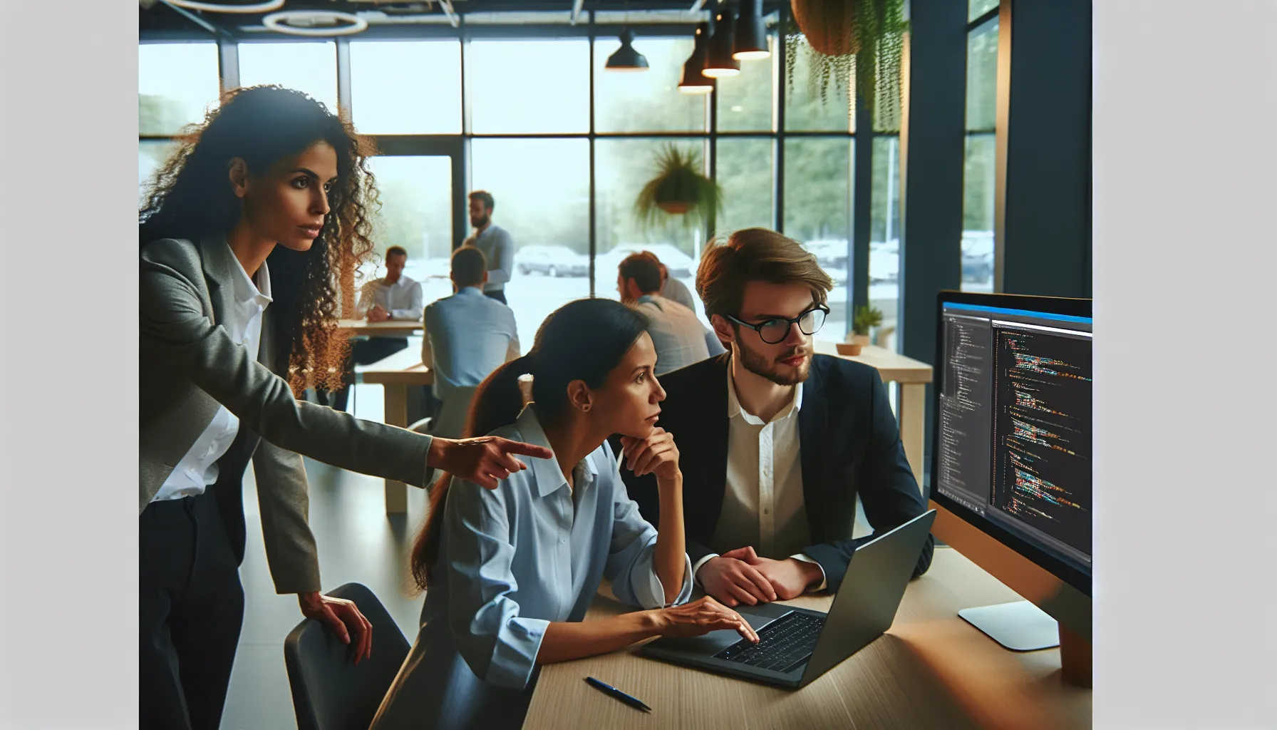 diverse team collaborating on GDTJ45 Builder Software in a modern office.